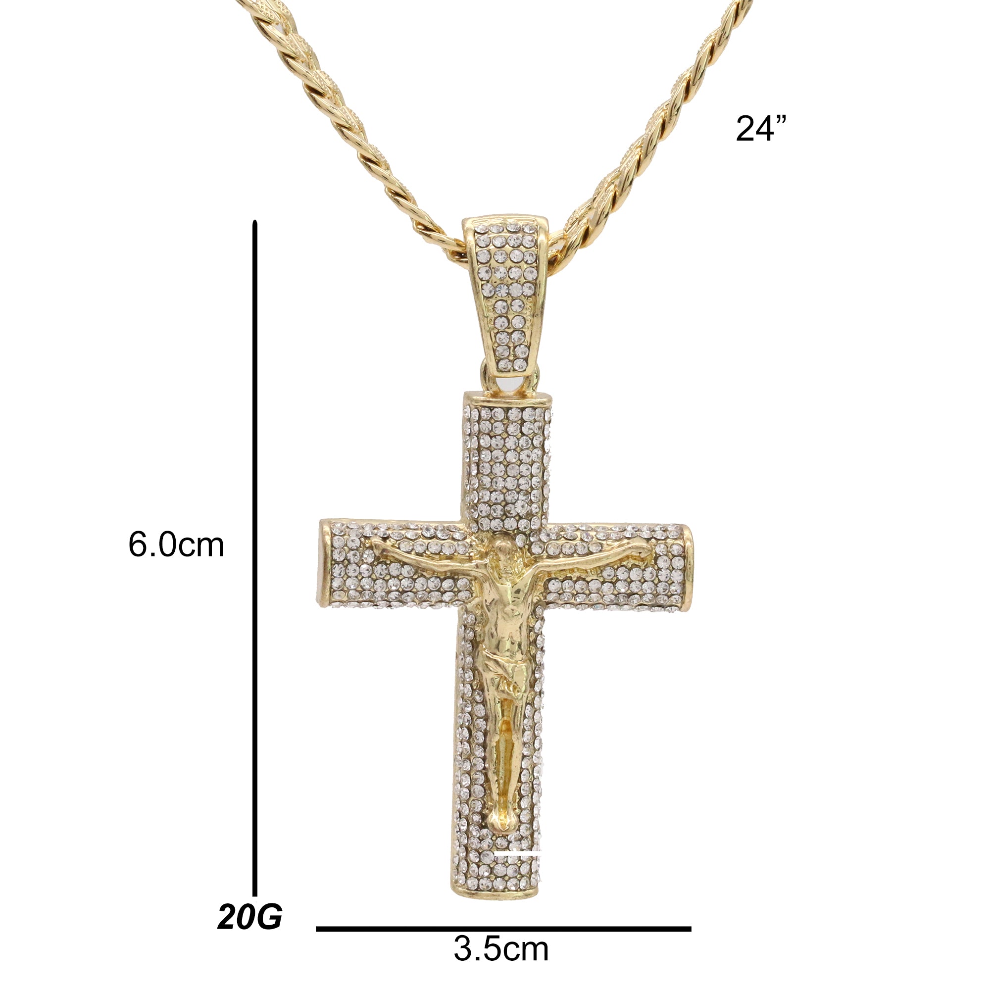14k Gold Plated Thick Layer Cz Jesus Cross Pendant 24" Frost Cuban Chain