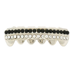 GRILLZ SET RHODIUM 2 ROW BK/CLEAR