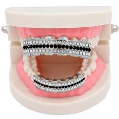 GRILLZ SET RHODIUM 3 ROW CLEAR BLACK