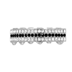GRILLZ SET RHODIUM 3 ROW CLEAR BLACK