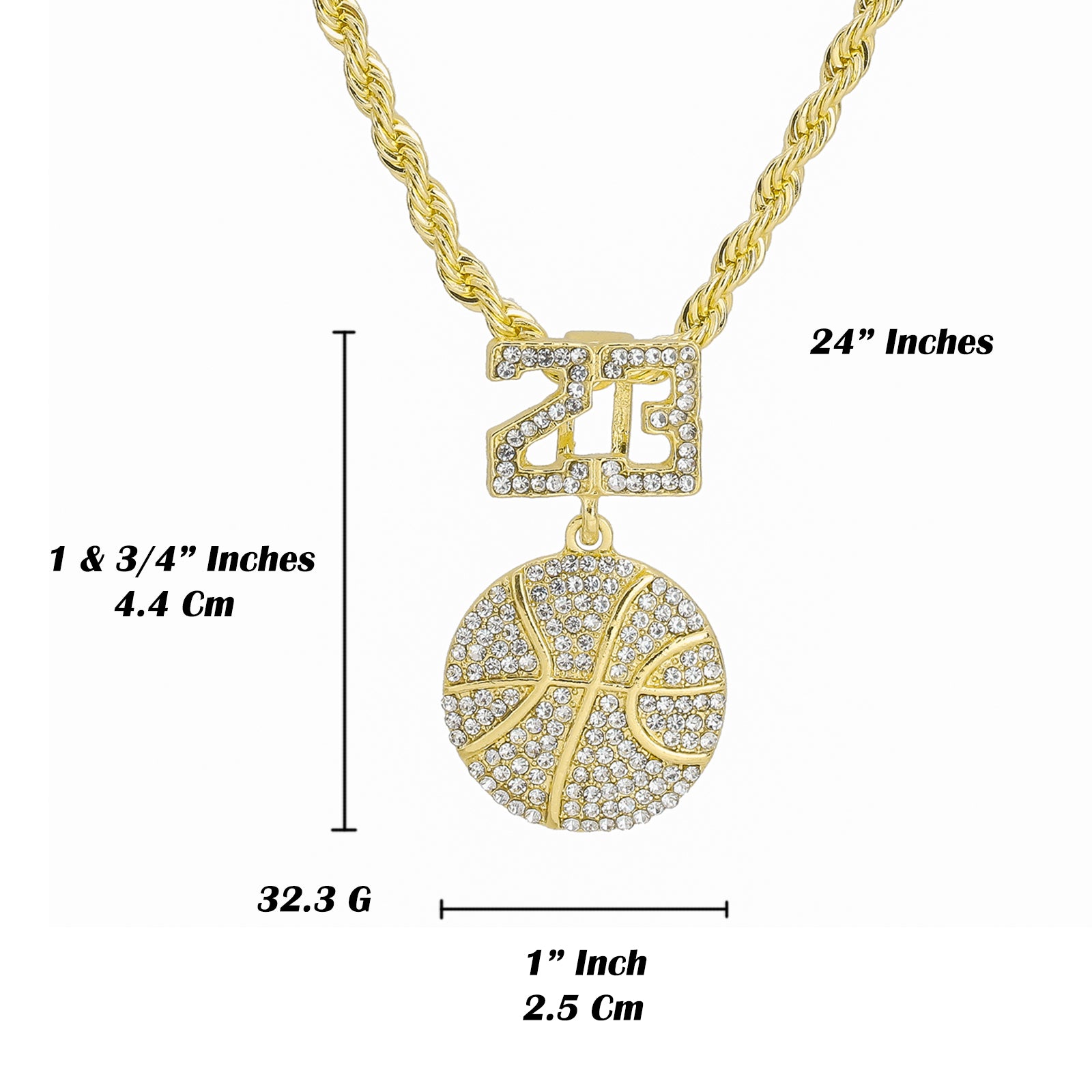 #23 Basketball Pendant Rope Chain Men's Hip Hop 18k Cz Jewelry Necklace Choker