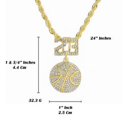 #23 Basketball Pendant Rope Chain Men's Hip Hop 18k Cz Jewelry Necklace Choker