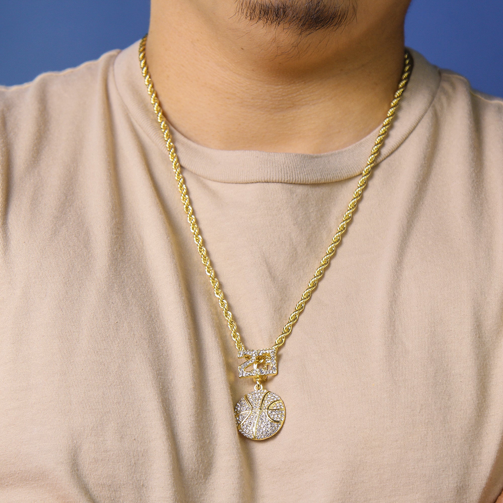 #23 Basketball Pendant Rope Chain Men's Hip Hop 18k Cz Jewelry Necklace Choker