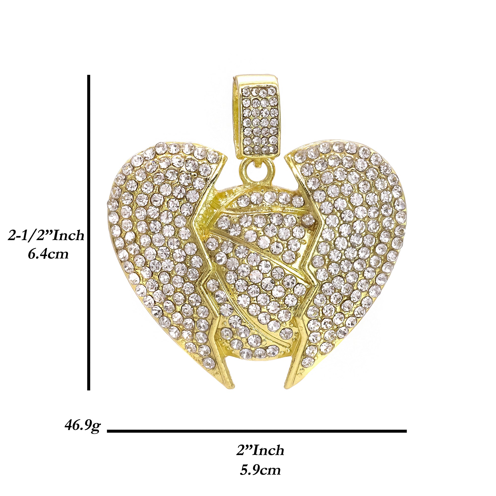 Hip Hop Iced Lab Diamond 18k Gold Plated Broken Heart Basketball Charm Pendant