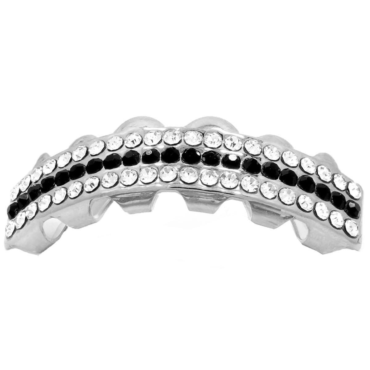 GRILLZ SET RHODIUM 3 ROW CLEAR BLACK
