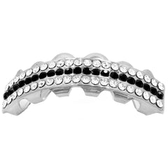 GRILLZ SET RHODIUM 3 ROW CLEAR BLACK