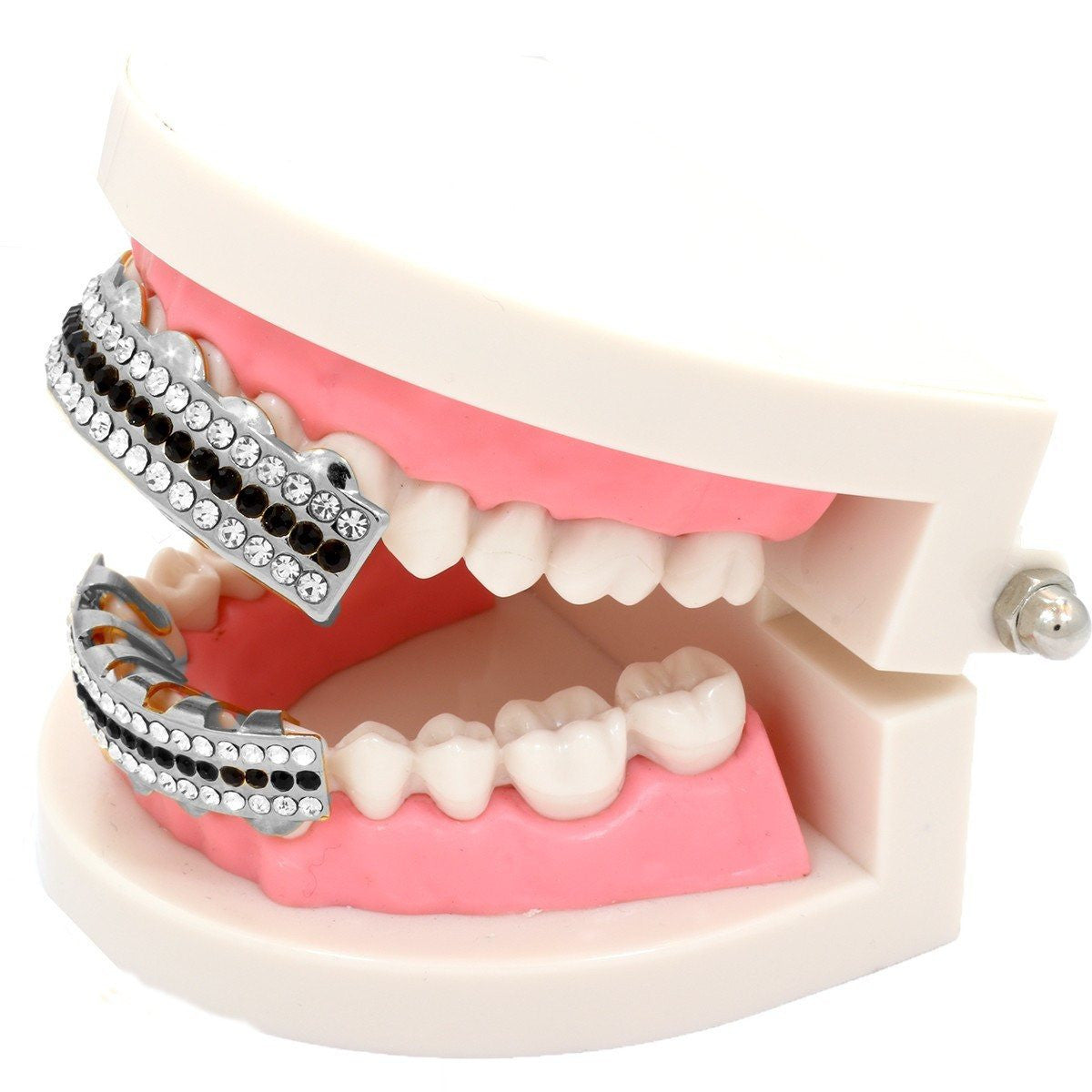 GRILLZ SET RHODIUM 3 ROW CLEAR BLACK