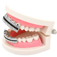 GRILLZ SET RHODIUM 3 ROW CLEAR BLACK