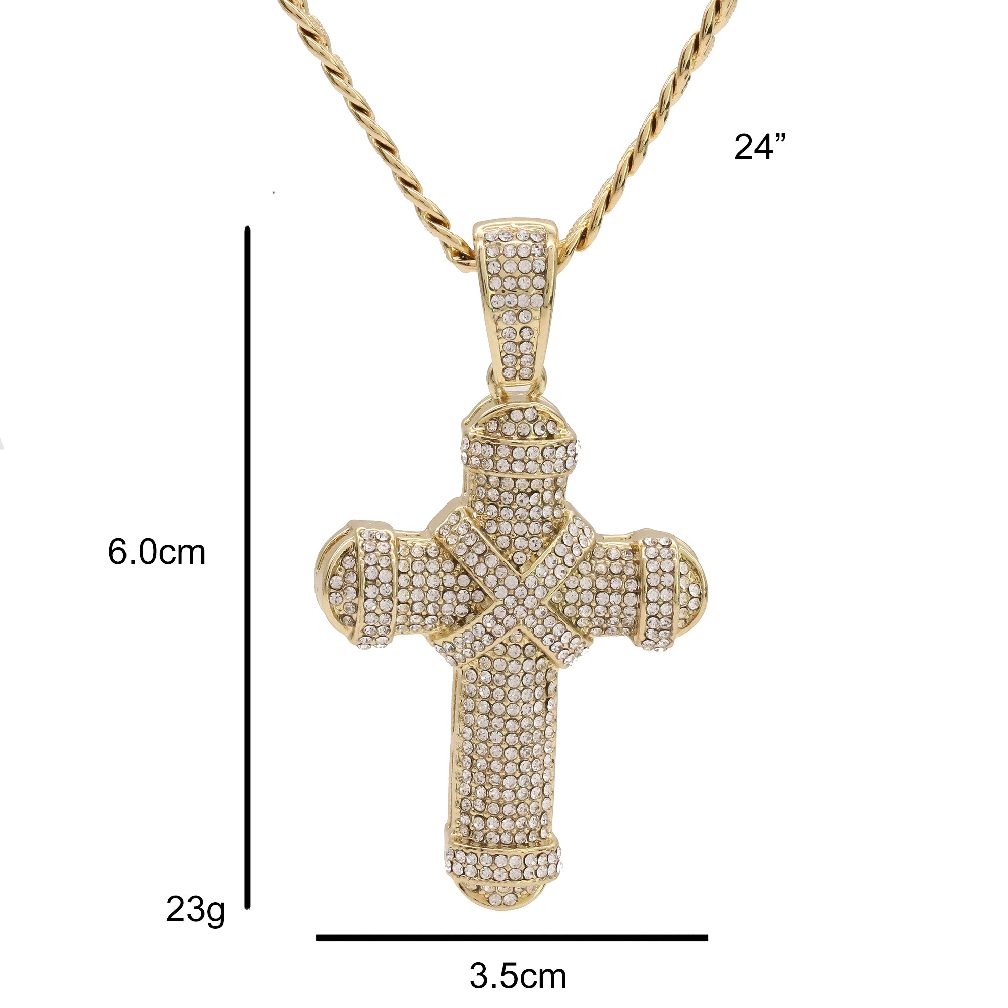 14k Gold Plated Thick Layer Cz Staple X Cross Pendant 24" Frost Cuban Chain