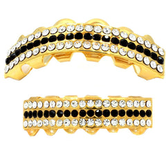 GRILLZ SET GOLD 3 ROW CLEAR BLACK
