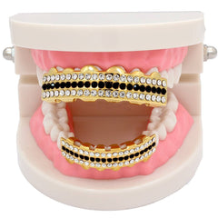 GRILLZ SET GOLD 3 ROW CLEAR BLACK