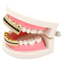 GRILLZ SET GOLD 3 ROW CLEAR BLACK
