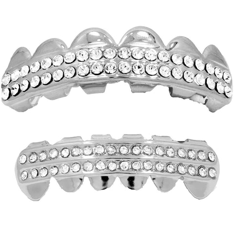 GRILLZ SET RHODIUM 2 ROW CLEAR