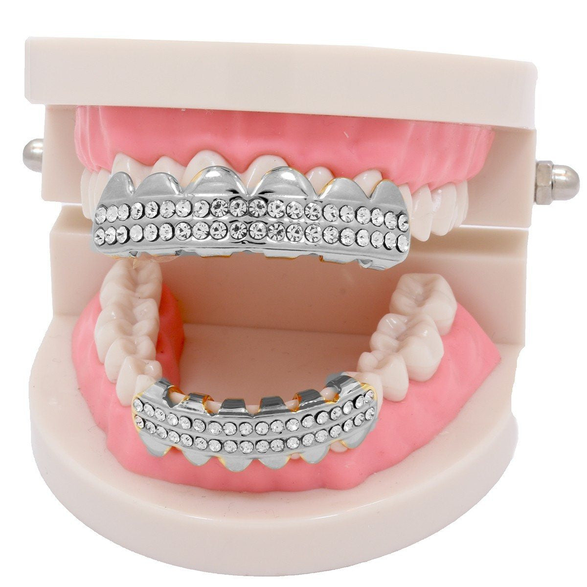 GRILLZ SET RHODIUM 2 ROW CLEAR
