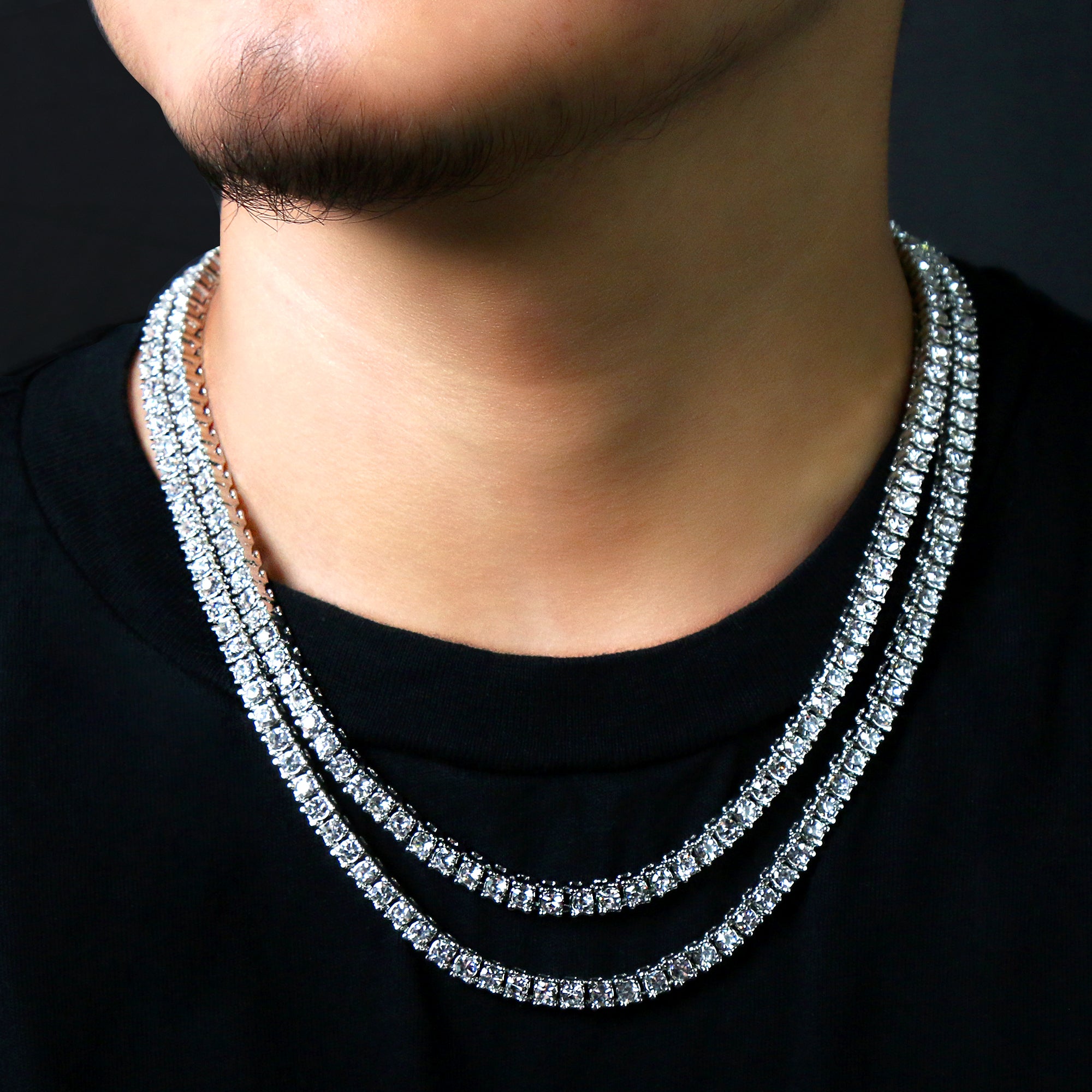 White GOLD TENNIS CHAIN 18" 20" 24" 30"