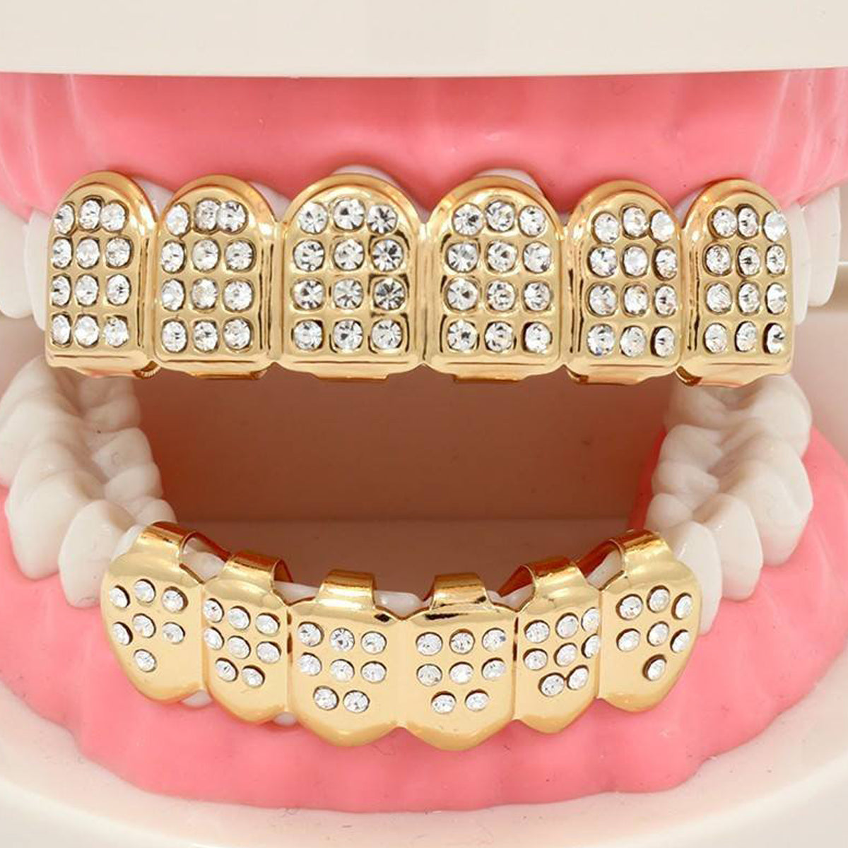 GOLD D SHAPE FULLY ICED TOP AND BOTTOM SET