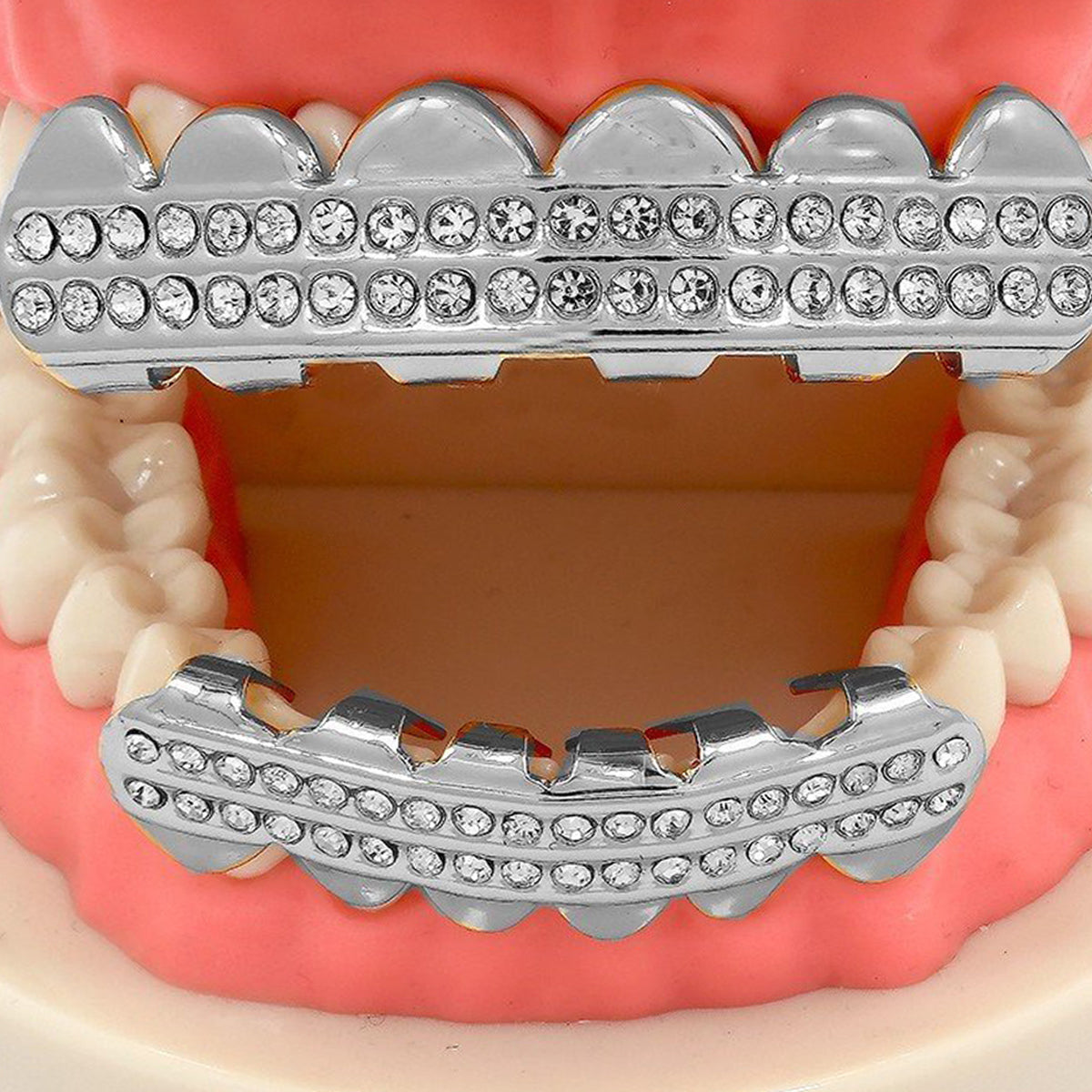 GRILLZ SET 2ROW SILVER BLINGKINGSTAR