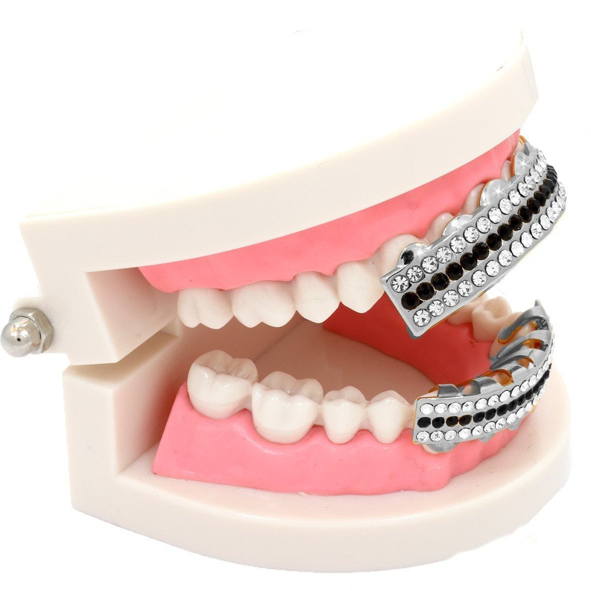GRILLZ SET RHODIUM 3 ROW CLEAR BLACK