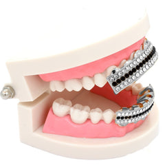 GRILLZ SET RHODIUM 3 ROW CLEAR BLACK