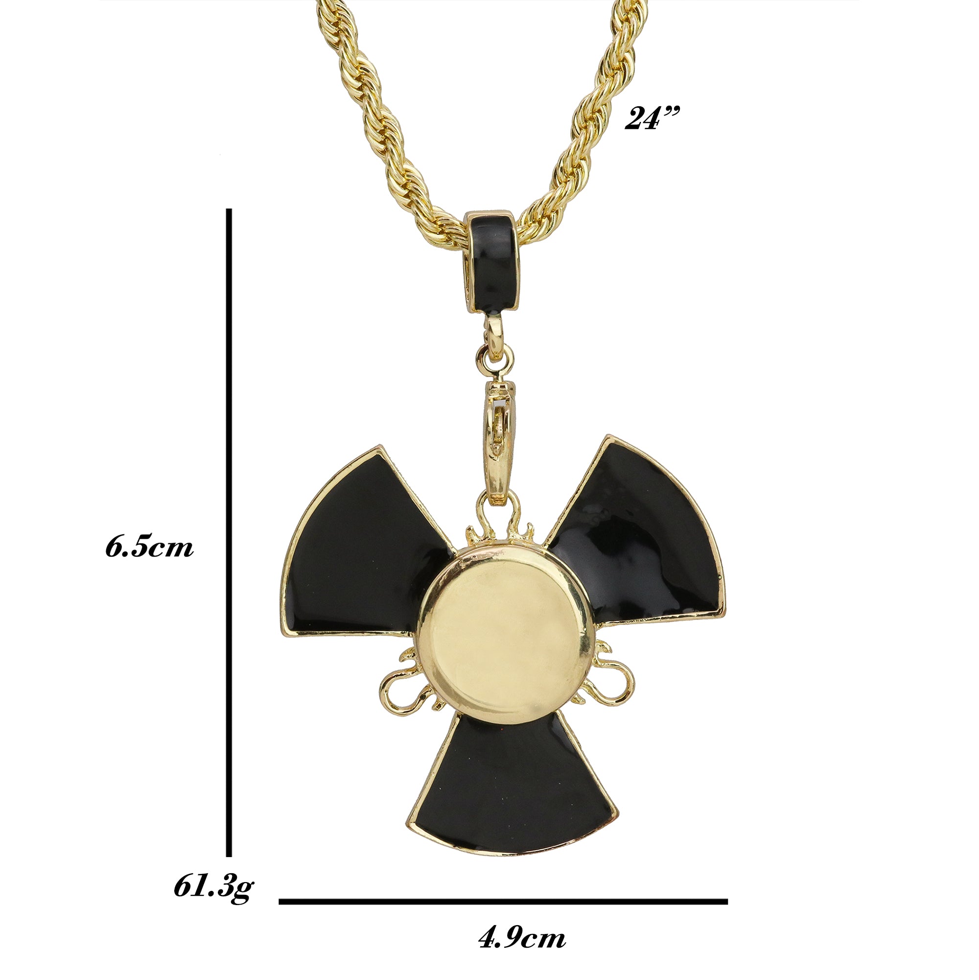 Plain Gold/Black Spinner Pendant 24 Rope Chain Hip Hop 18k Jewelry Necklace