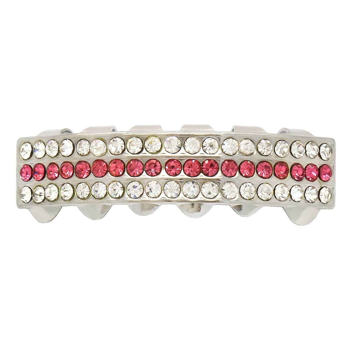 SILVER BOTTOM GRILLZ 3 ROW PINK