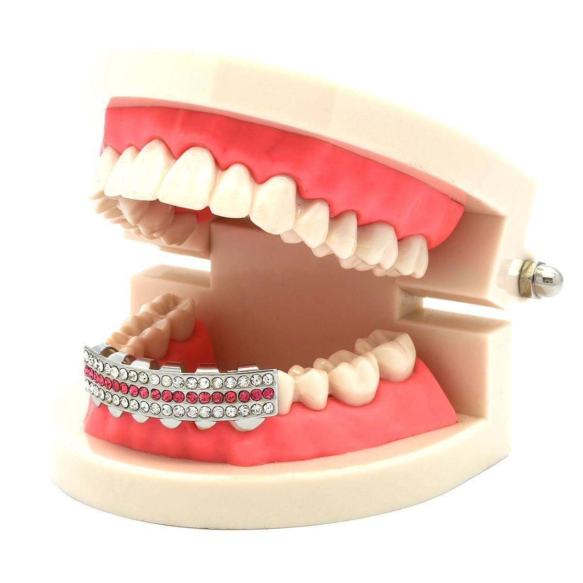 SILVER BOTTOM GRILLZ 3 ROW PINK