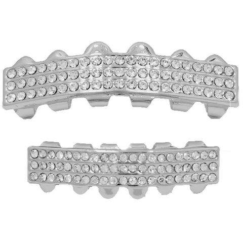 GRILLZ SET RHODIUM 3 ROW CLEAR