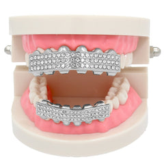 GRILLZ SET RHODIUM 3 ROW CLEAR