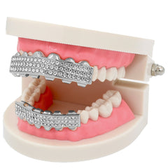 GRILLZ SET RHODIUM 3 ROW CLEAR