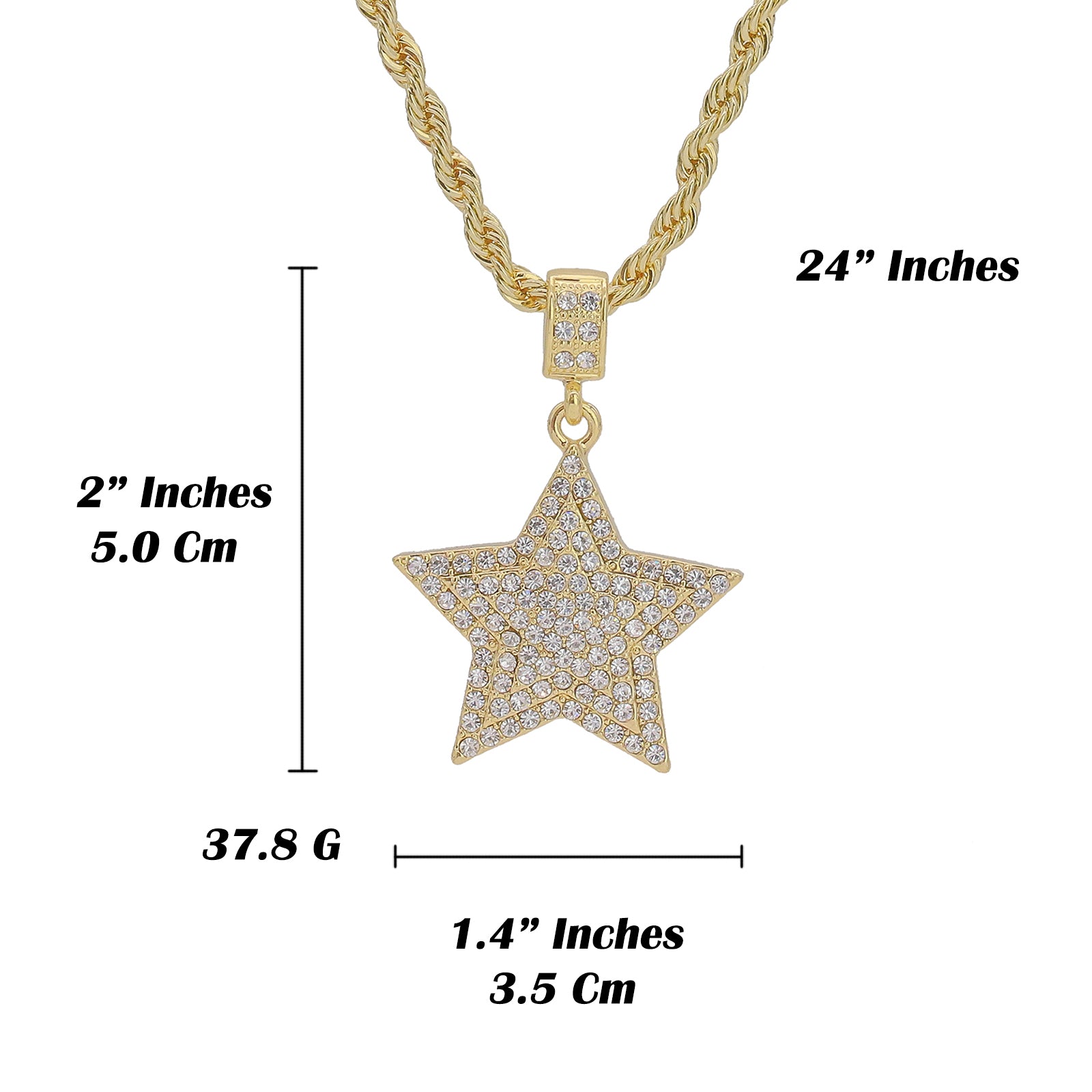 3 Layer Star Pendant Rope Chain Men's Hip Hop 18k Cz Jewelry Necklace Choker
