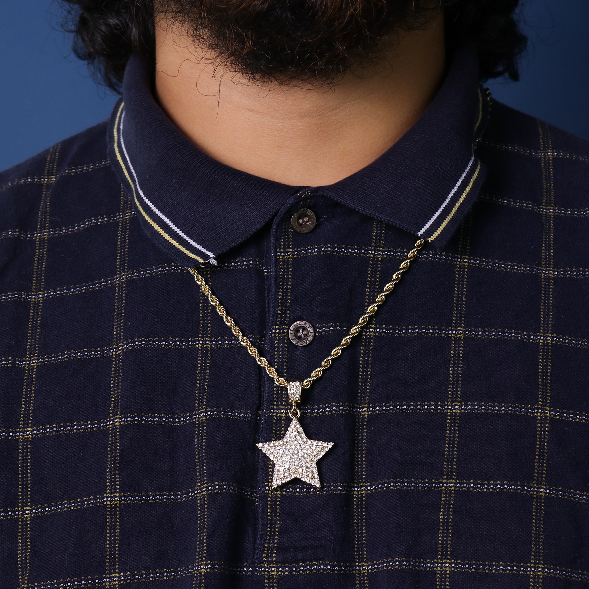 3 Layer Star Pendant Rope Chain Men's Hip Hop 18k Cz Jewelry Necklace Choker