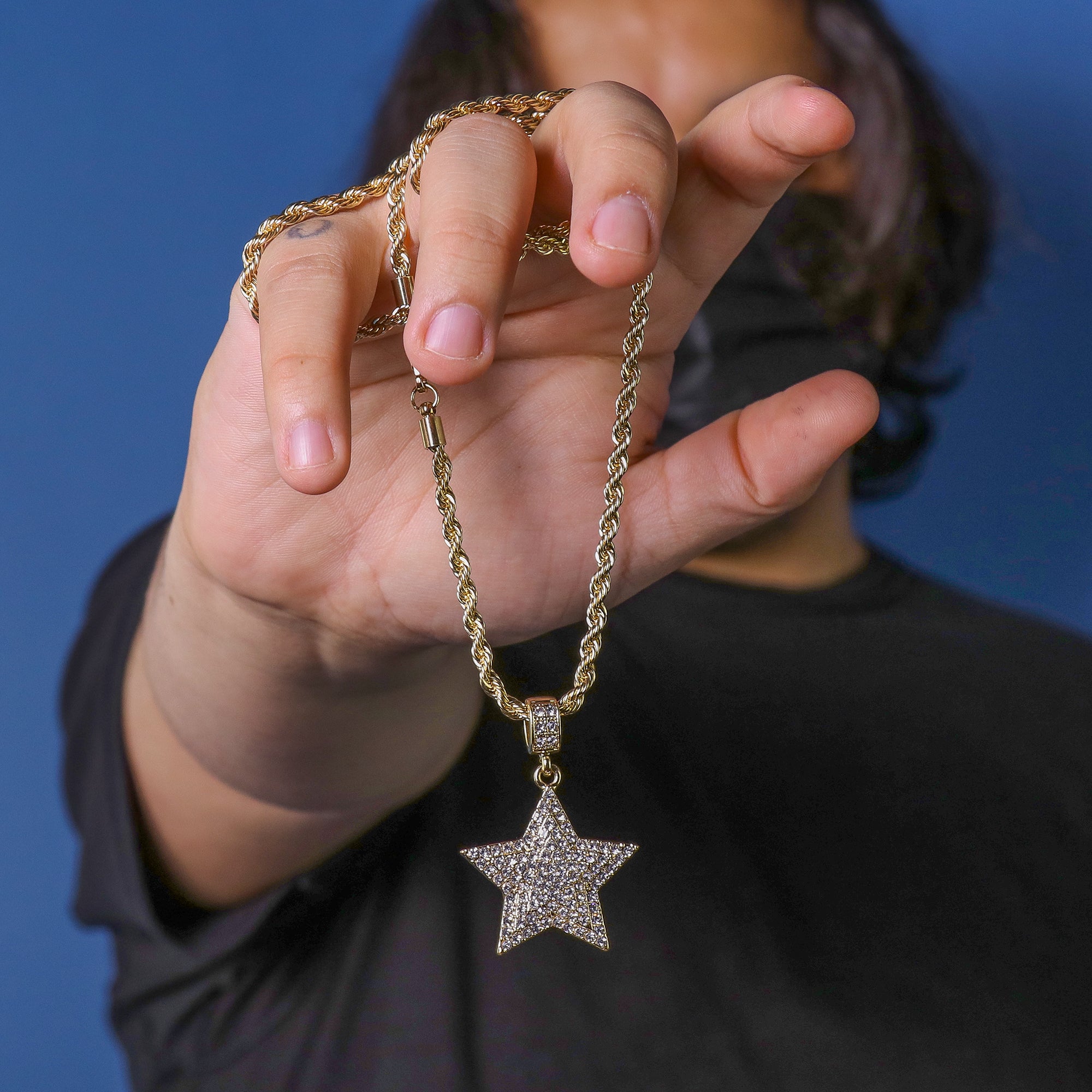 3 Layer Star Pendant Rope Chain Men's Hip Hop 18k Cz Jewelry Necklace Choker