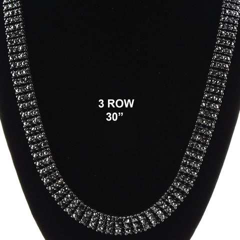 3 ROW ICED-OUT TENNIS BLACK CHAIN 30"