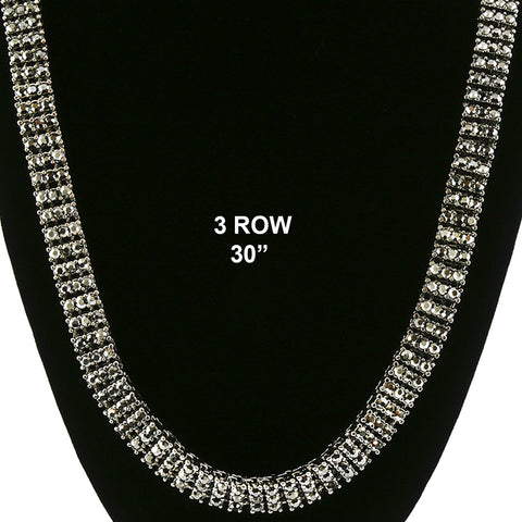 3 ROW ICED-OUT TENNIS HEMATITE CHAIN 30"
