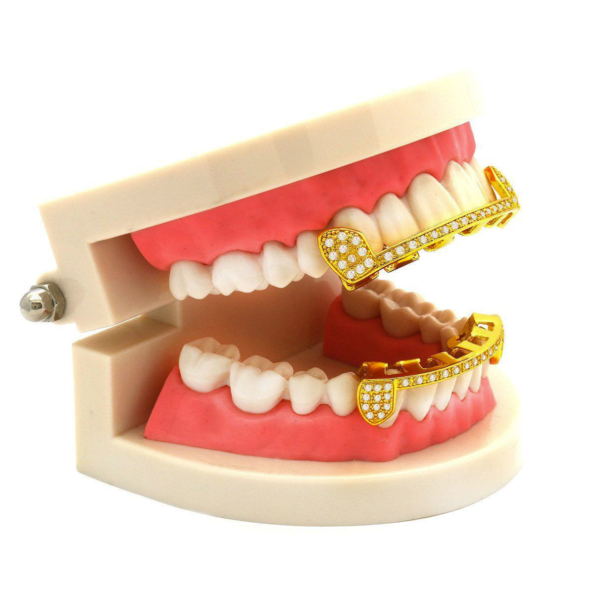 GRILLZ SET GOLD FANG CZ HALF LINE