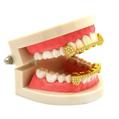 GRILLZ SET GOLD FANG CZ HALF LINE