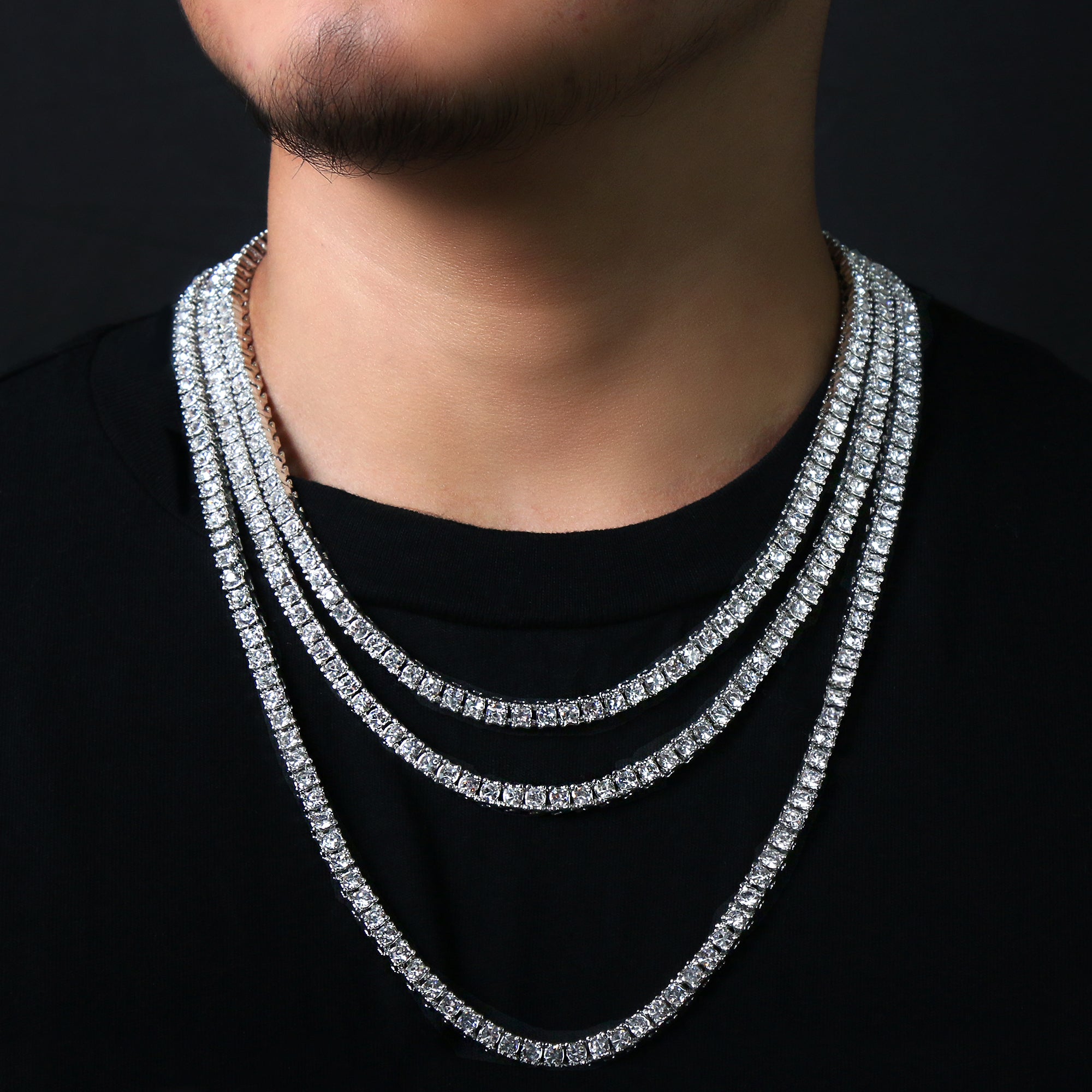 White GOLD TENNIS CHAIN 18" 20" 24" 30"