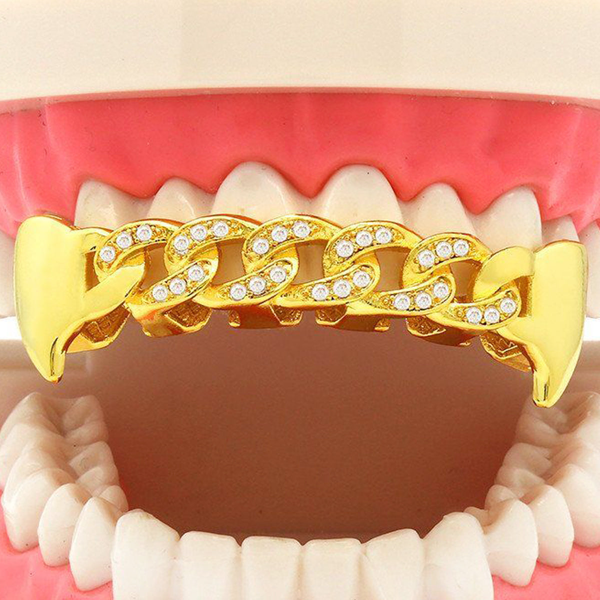 GOLD TOP GRILLZ CUBAN CZ FANG