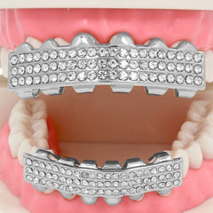 GRILLZ SET RHODIUM 3 ROW CLEAR
