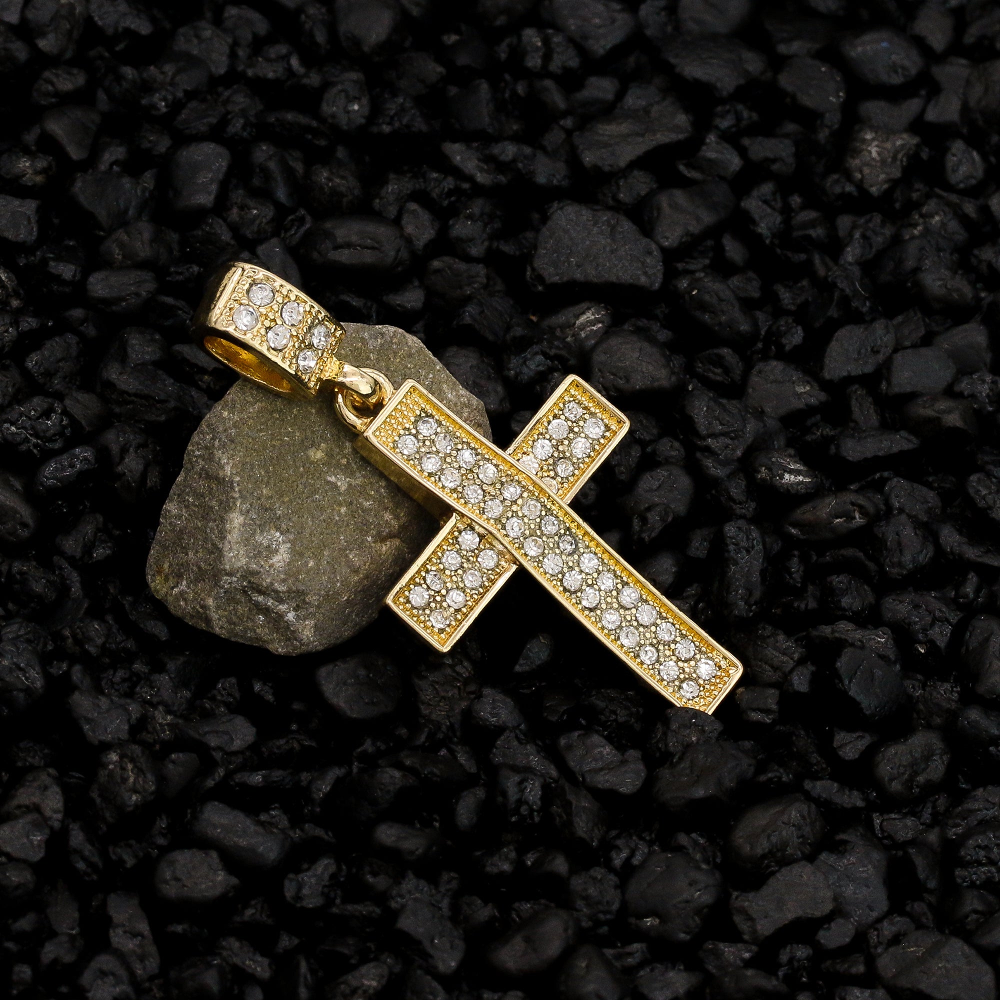 3d 2 Row Cross Pendant 4mm 24" Rope Chain 18k Gold Plated