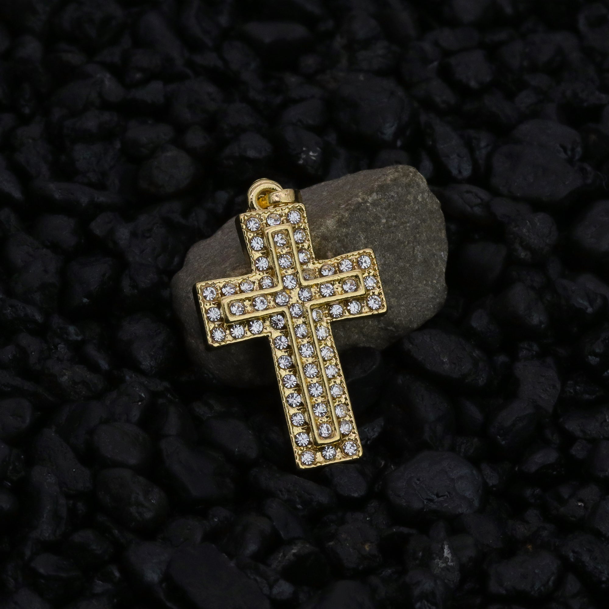Iced Micro 3D Cross Pendant 24" Rope Chain Hip Hop Style 18k Gold PT