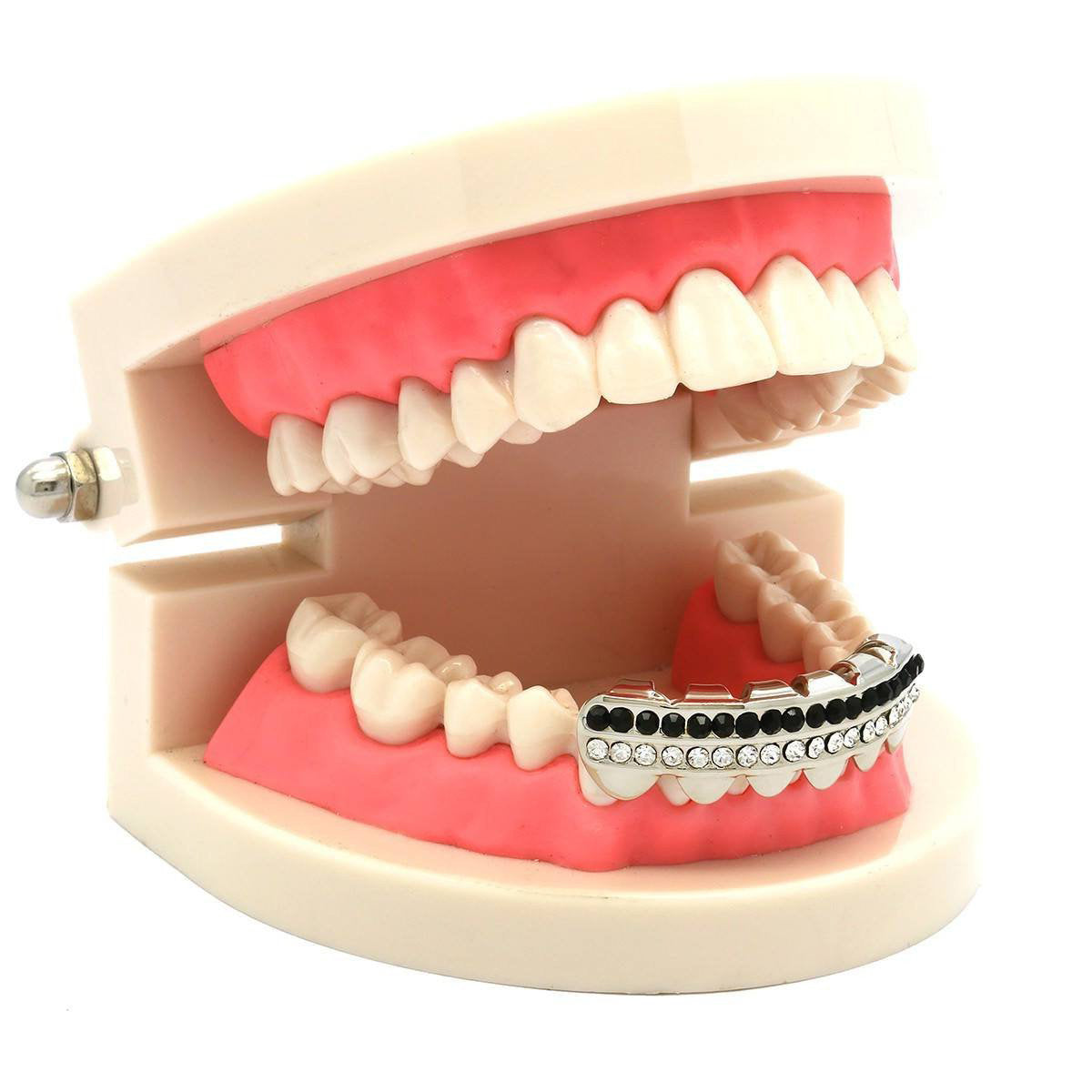 SILVER BOTTOM GRILLZ 2 ROW BLACK