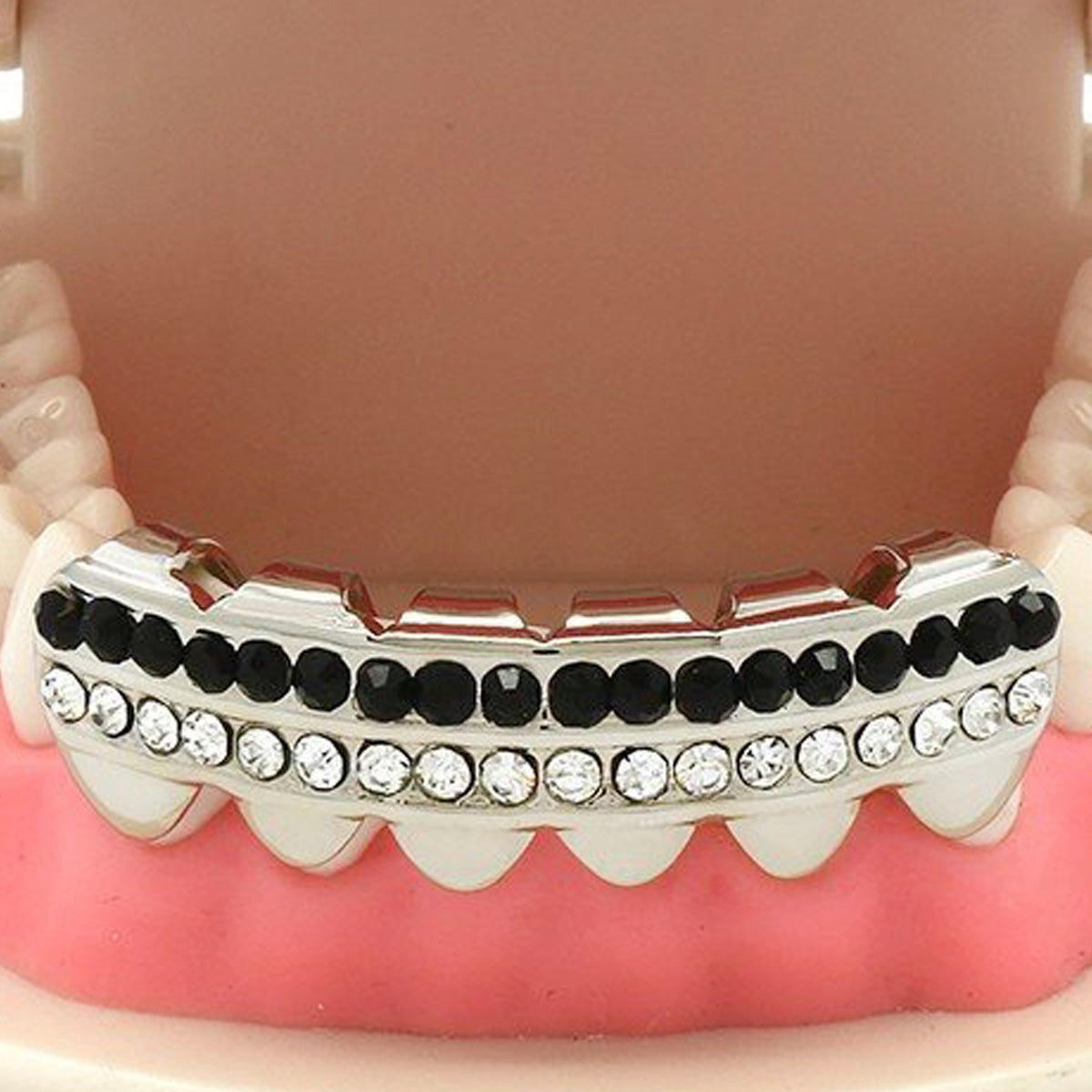 SILVER BOTTOM GRILLZ 2 ROW BLACK