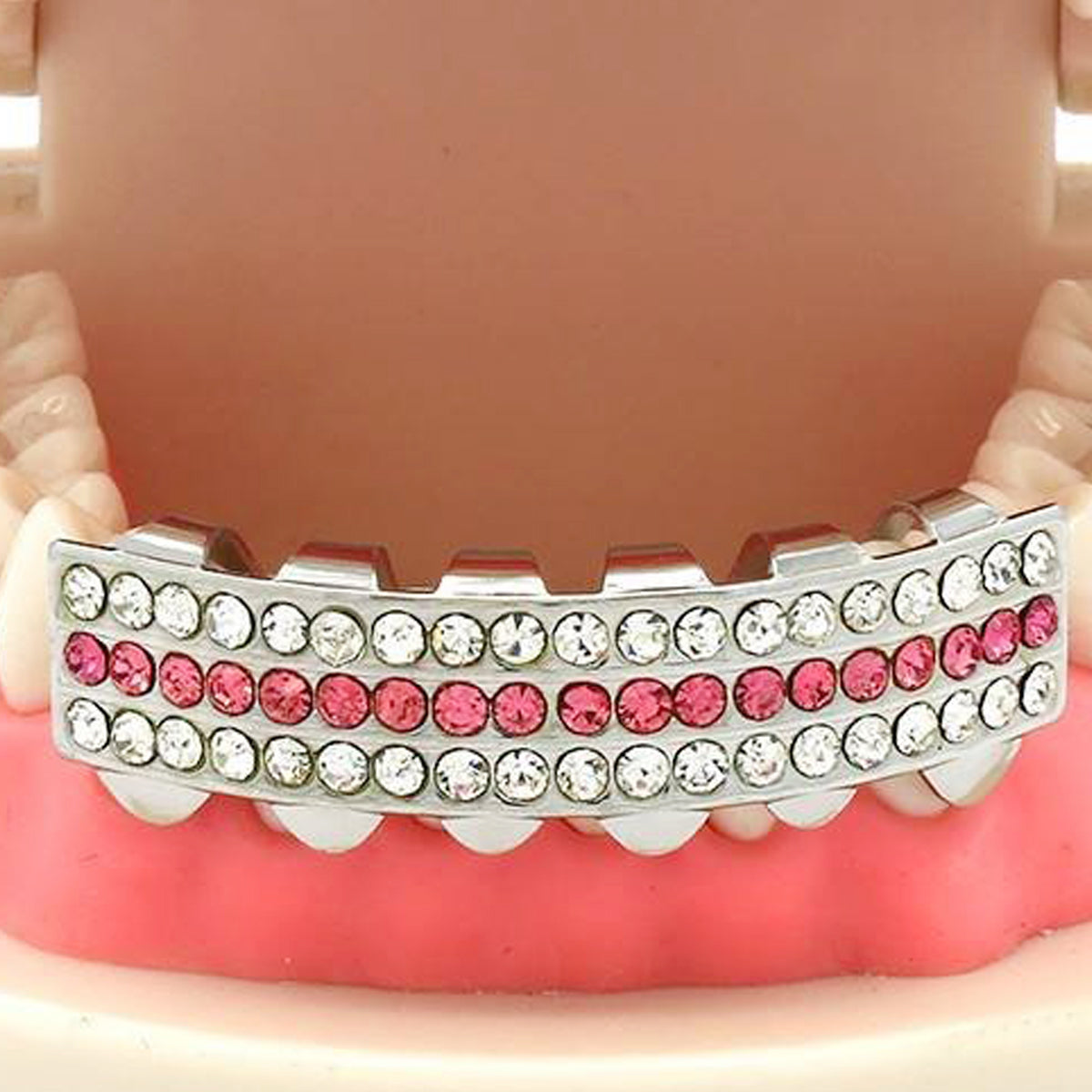 SILVER BOTTOM GRILLZ 3 ROW PINK