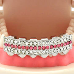 SILVER BOTTOM GRILLZ 3 ROW PINK