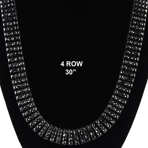 4 ROW ICED-OUT TENNIS BLACK CHAIN 30"