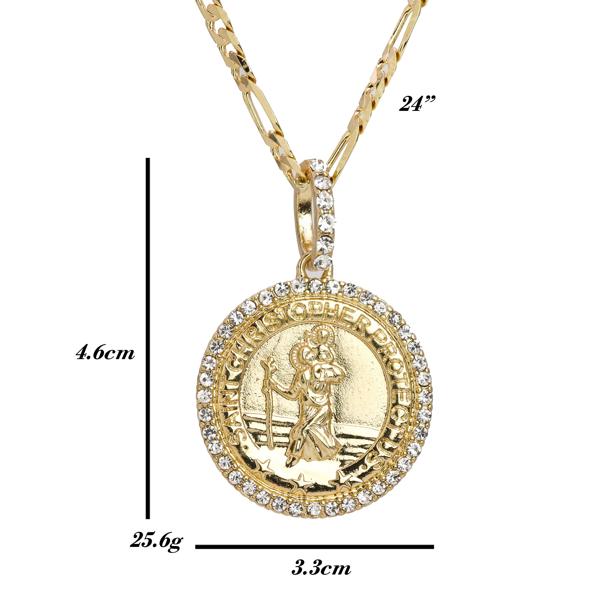Iced Religious Saint Christopher Pendant 24 Figaro Chain Hip Hop 18k Jewelry Necklace