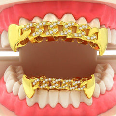 GRILLZ SET GOLD CUBAN FANG CZ