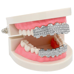 GRILLZ SET RHODIUM 3 ROW CLEAR