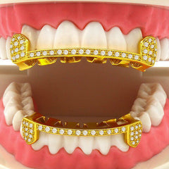 GRILLZ SET GOLD FANG CZ HALF LINE
